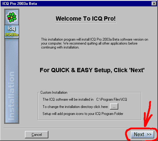 Начало установки ICQ